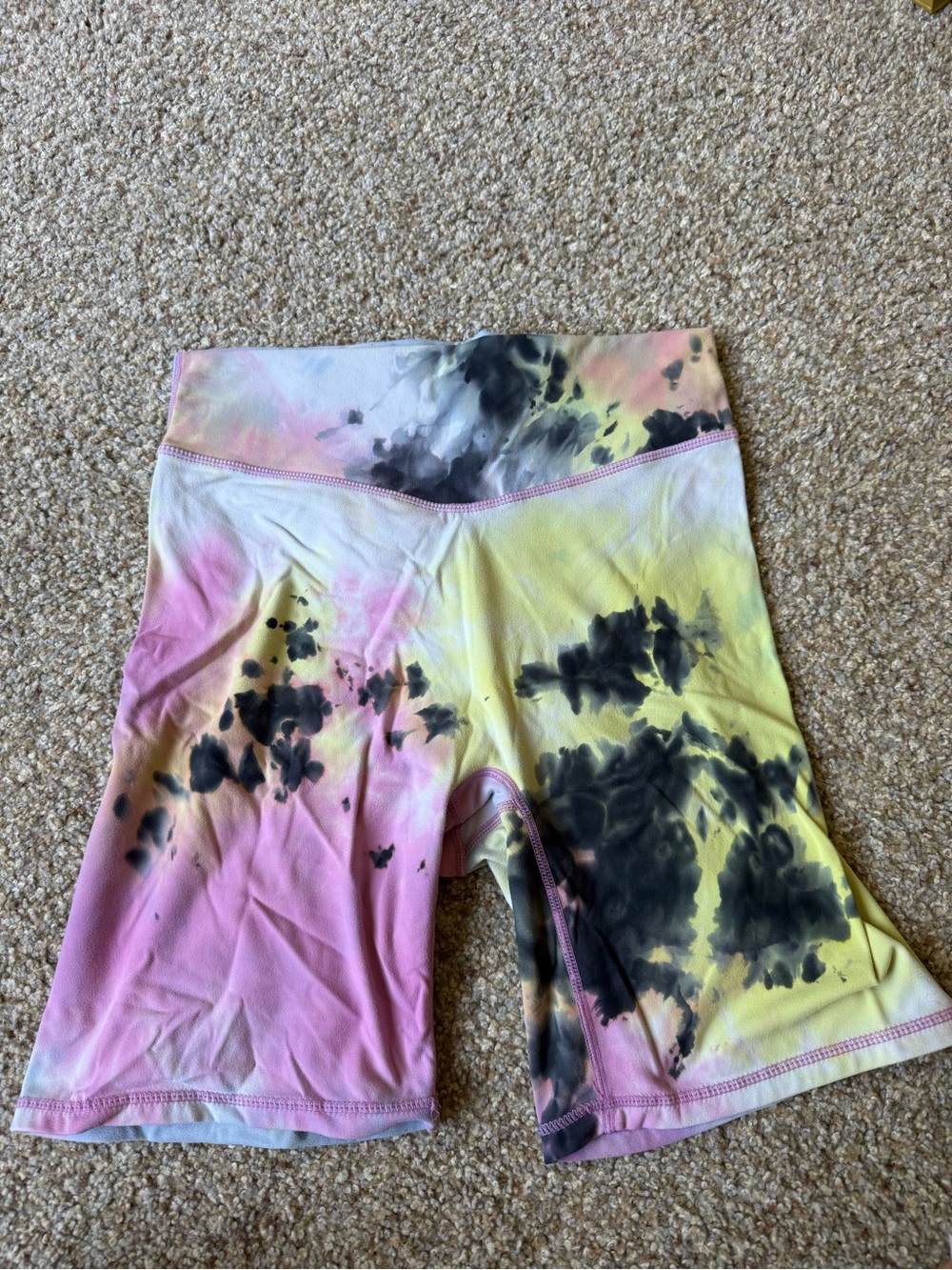Vitality Tie-Dye High-Waisted Women’s Bike Shorts - Pink, Yellow, Blue & Black
